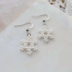 Elegant Silver and White Snowflake Earrings